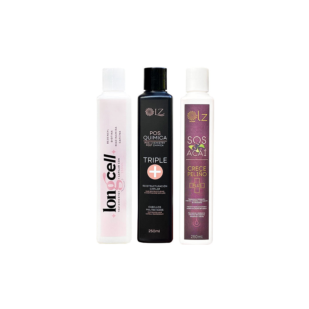 KIT CÓCTEL NUTRITIVO - 50% OFF Hidratación y restauración profunda / LongCell - Sos Acai - Triple+ Medium 250ml
