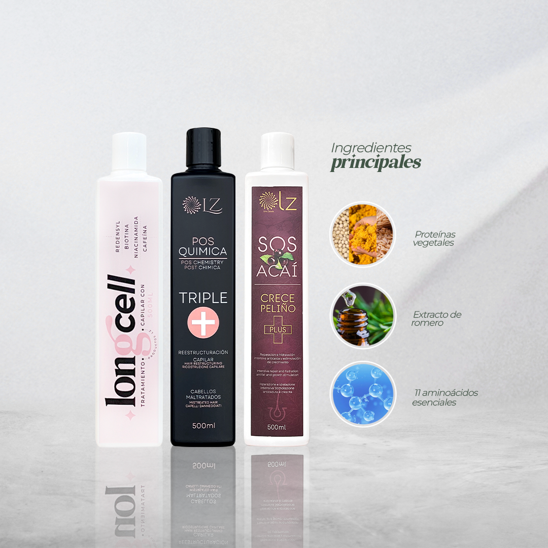 KIT CÓCTEL NUTRITIVO LONGCELL - TRIPLE + -ACAÍ 500ml