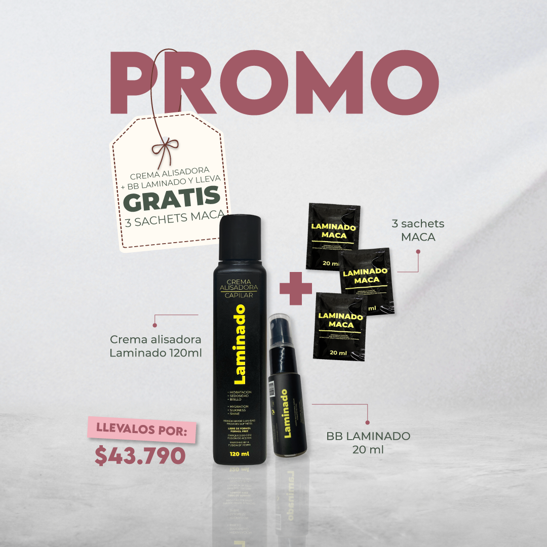 CREMA ALISADORA LAMINADO 120ML + BB LAMINADO 20ml (GRATIS 3 SACHETS MACA)