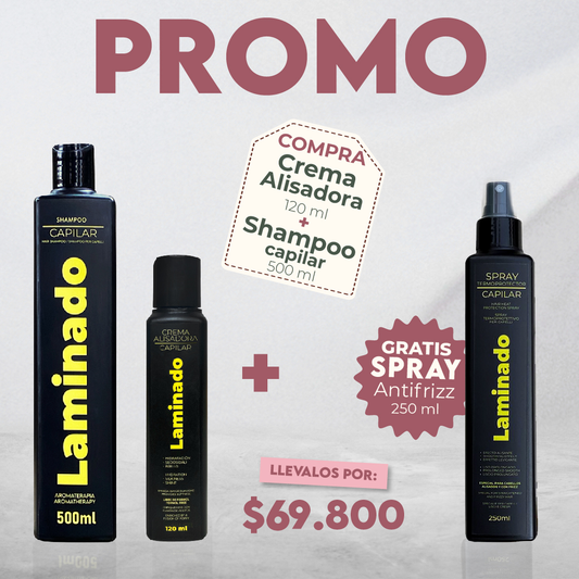 PROMO CREMA ALISADORA LAMINADO + SHAMPOO LAMINADO | GRATIS SPRAY TERMOPROCTECTOR LAMINADO