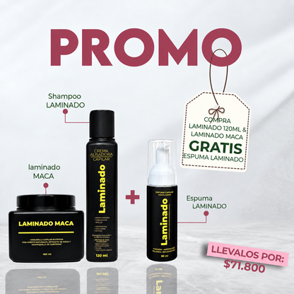 PROMO COMPRA CREMA ALISADORA + LAMINADO MACA, LLEVA GRATIS ESPUMA ALISADORA LAMINADO