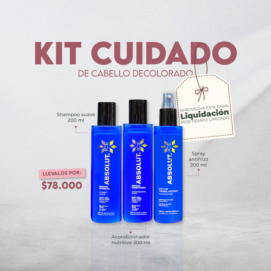 KIT EN LIQUIDACIÓN 🤩 ABSOLUT ICE SHAMPOO, ACONDICIONADOR 200 ML Y FLUIDO TERMO PRETECTOR 200ML
