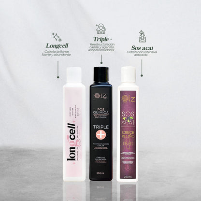 KIT CÓCTEL NUTRITIVO - Hidratación y restauración profunda / LongCell - Sos Acai - Triple+ Medium 250ml