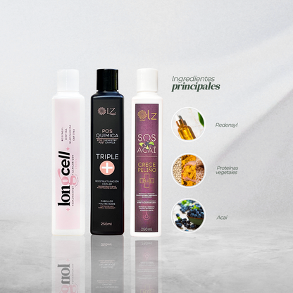 KIT CÓCTEL NUTRITIVO - Hidratación y restauración profunda / LongCell - Sos Acai - Triple+ Medium 250ml