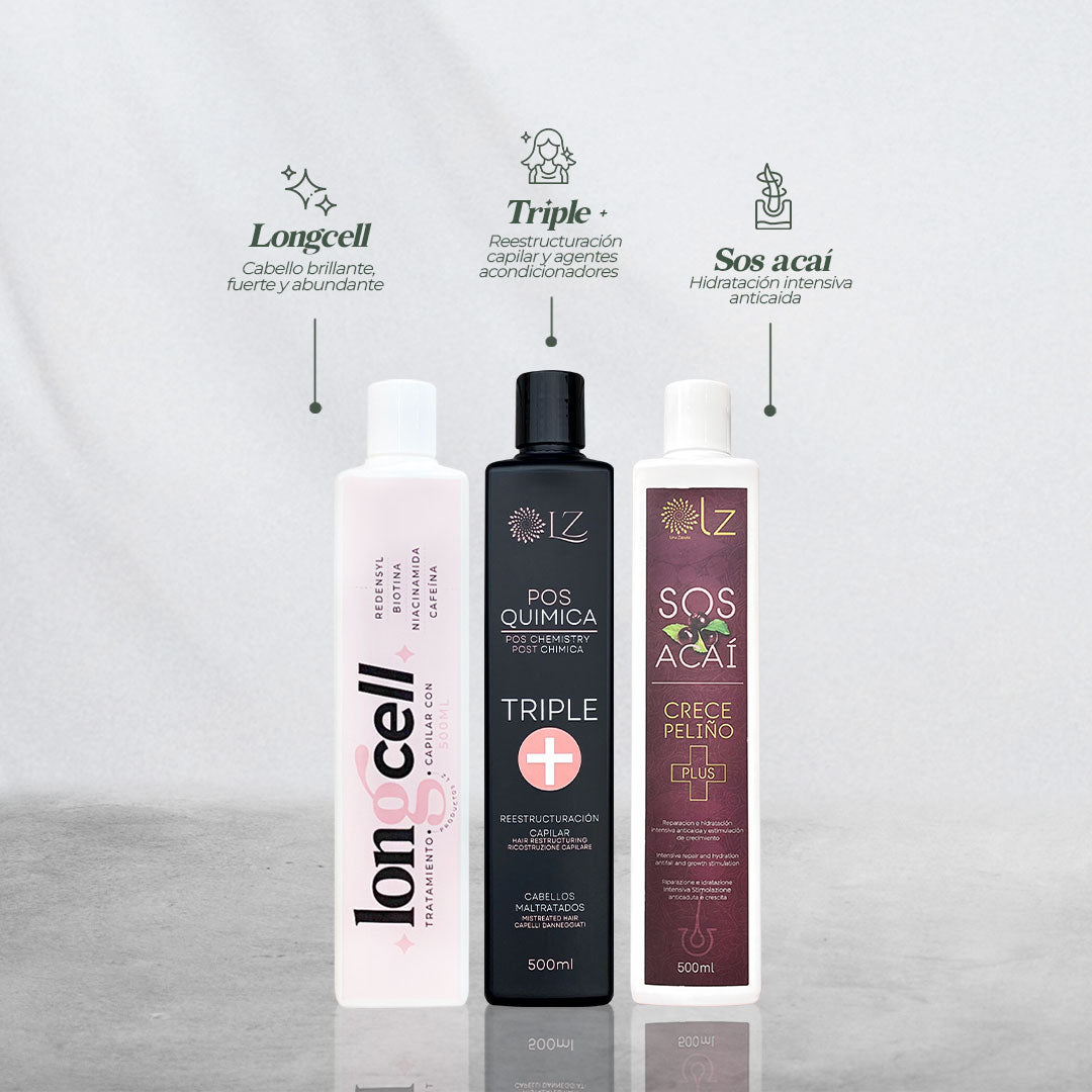 KIT CÓCTEL NUTRITIVO LONGCELL - TRIPLE + -ACAÍ