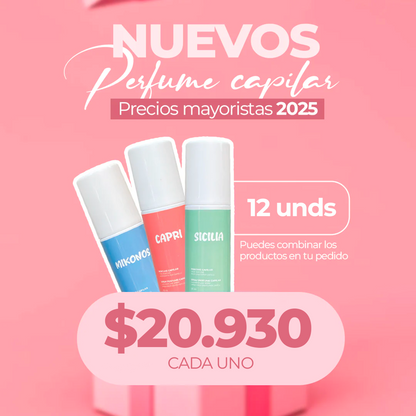 Perfume Capilar Mayorista Capri-Mikonos-Sicilia 12 a 24 Unidades