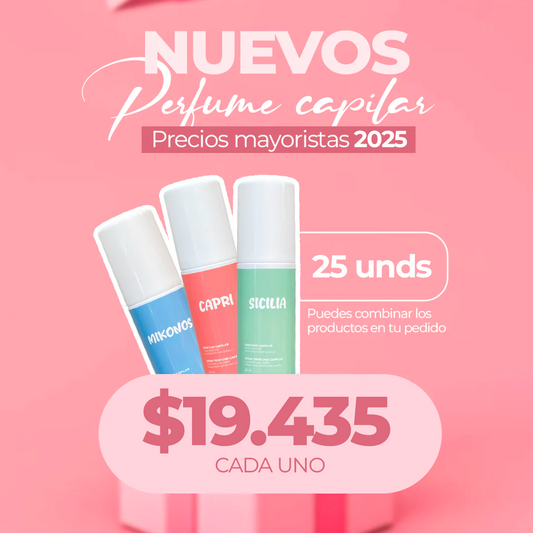 Perfume Capilar Mayorista Capri-Mikonos-Sicilia 25 a 36 Unidades