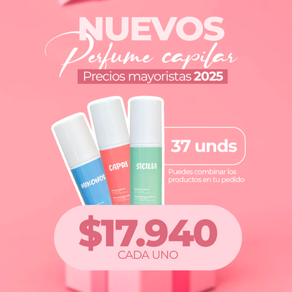Perfume Capilar Mayorista Capri-Mikonos-Sicilia 37 a 48 Unidades