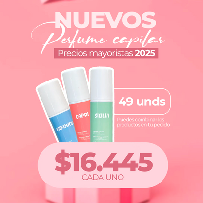 Perfume Capilar Mayorista Capri-Mikonos-Sicilia +49 Unidades