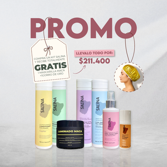 KIT SALINA para Rizos + MACA GRATIS y gorro dorado