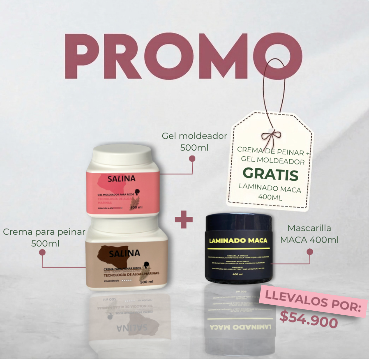 CREMA PARA PEINAR 500ML + GEL MOLDEADOR DE RIZOS 500ML (GRATIS MASCARILLA MACA 400ML)