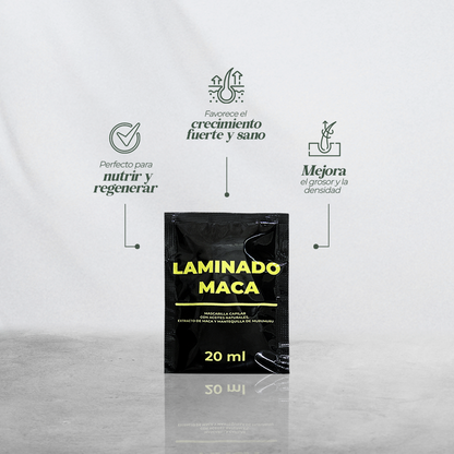 PROMO SACHET LAMINADO MACA + SACHET CREMA GEL DEFINIDORA + SACHET FINALIZADOR DE PUNTAS