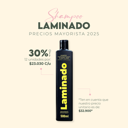 SHAMPOO LAMINADO 500ML MAYORISTA x 12 UNIDADES