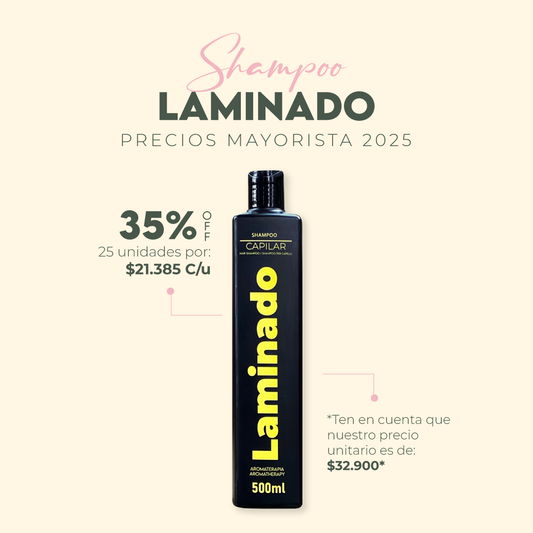 SHAMPOO LAMINADO 500ML MAYORISTA x 25 UNIDADES