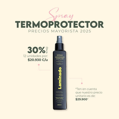 SPRAY TERMOPROTECTOR CAPILAR LAMINADO 250 ML MAYORISTA 12 UNIDADES