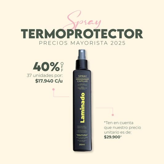 SPRAY TERMOPROTECTOR CAPILAR LAMINADO 250 ML MAYORISTA 37 UNIDADES
