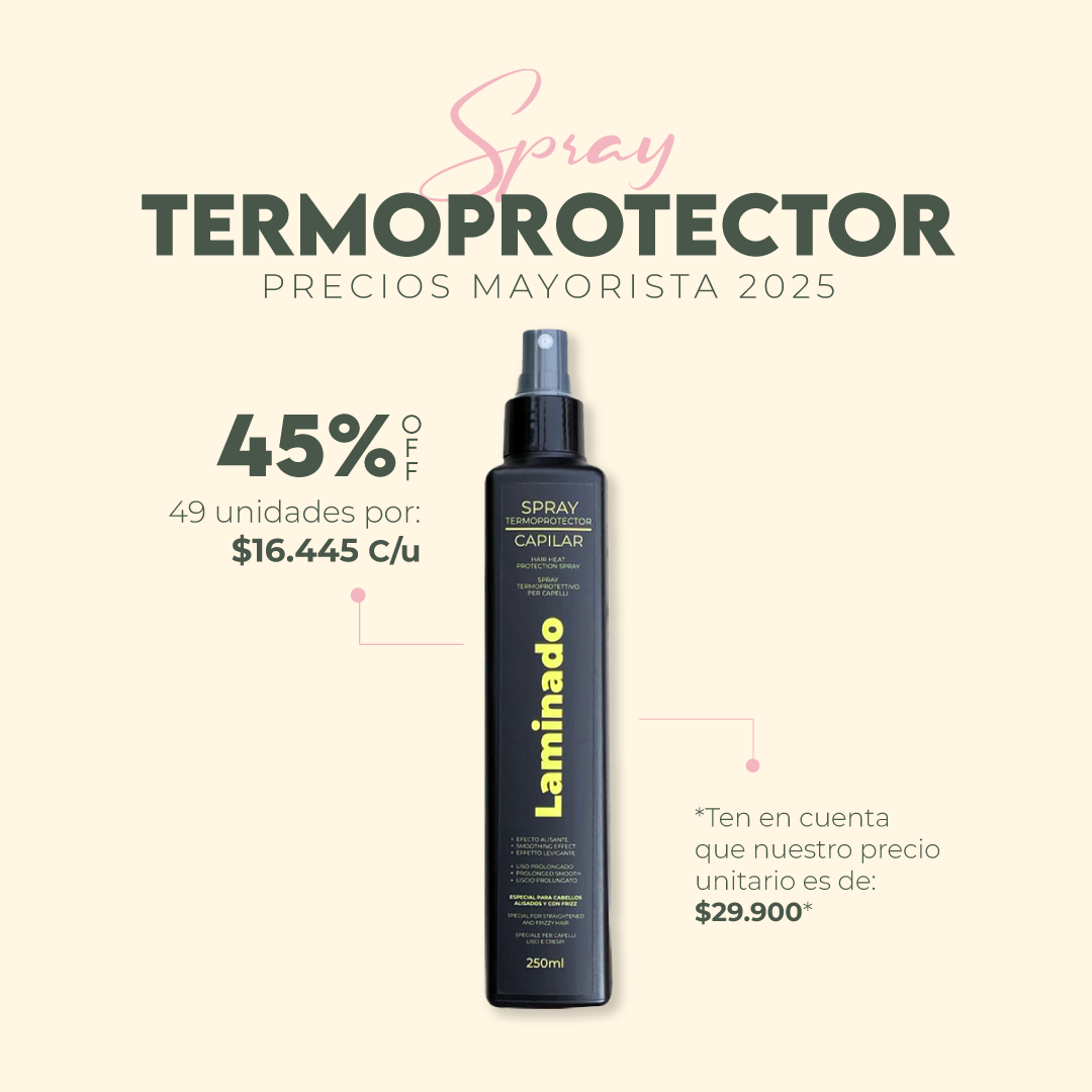 SPRAY TERMOPROTECTOR CAPILAR LAMINADO 250 ML MAYORISTA x 49 UNIDADES