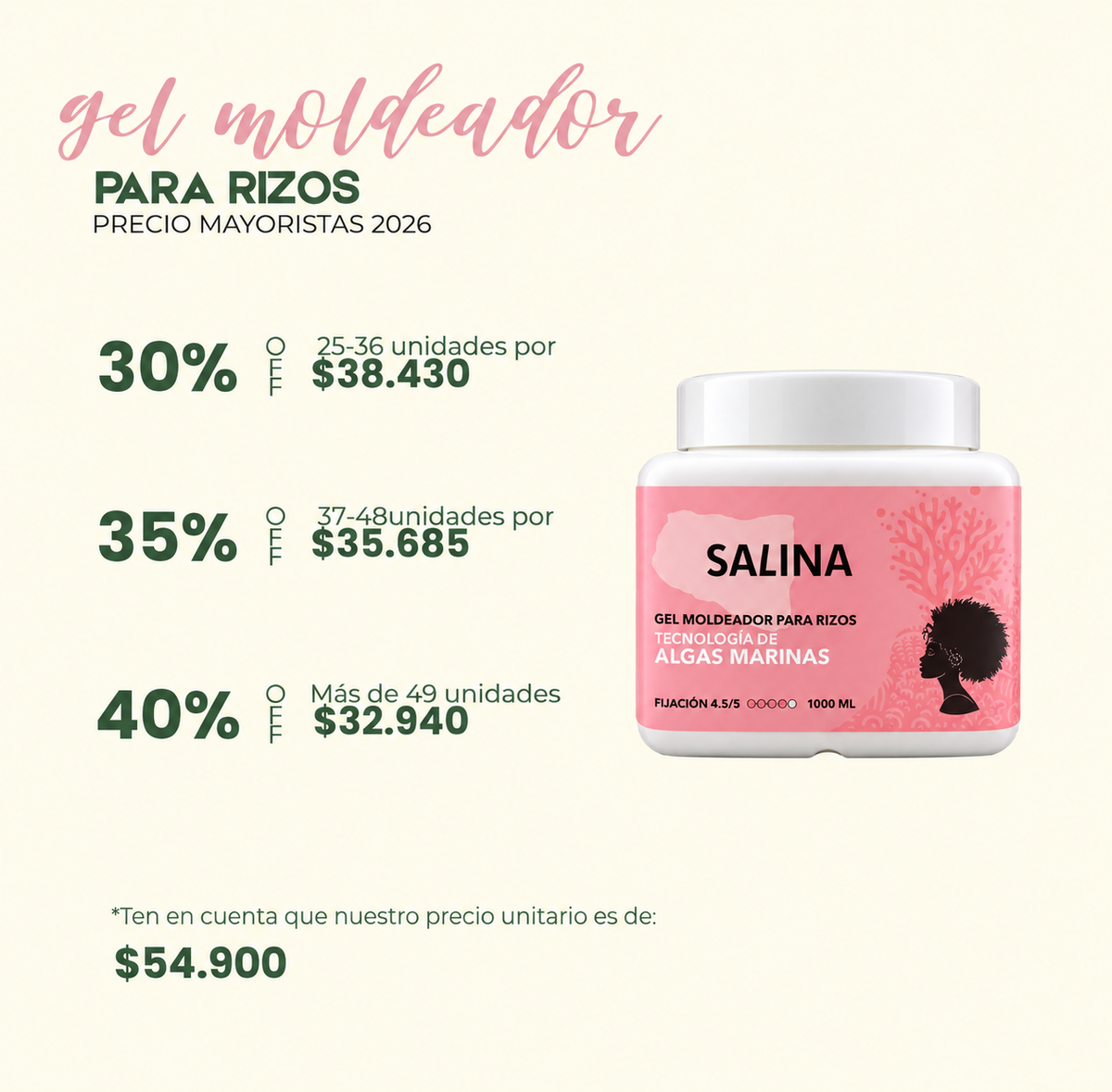 GEL MOLDEADOR DE RIZOS SALINA  1000ML MAYORISTAS